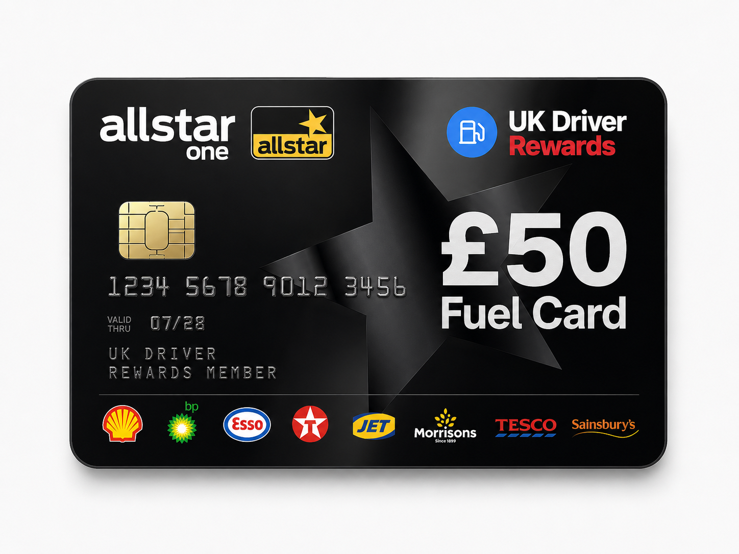 £50 UK Driver Rewards fuel card accepted at Shell, BP, Esso, Texaco, JET, Morrisons, Tesco and Sainsbury's